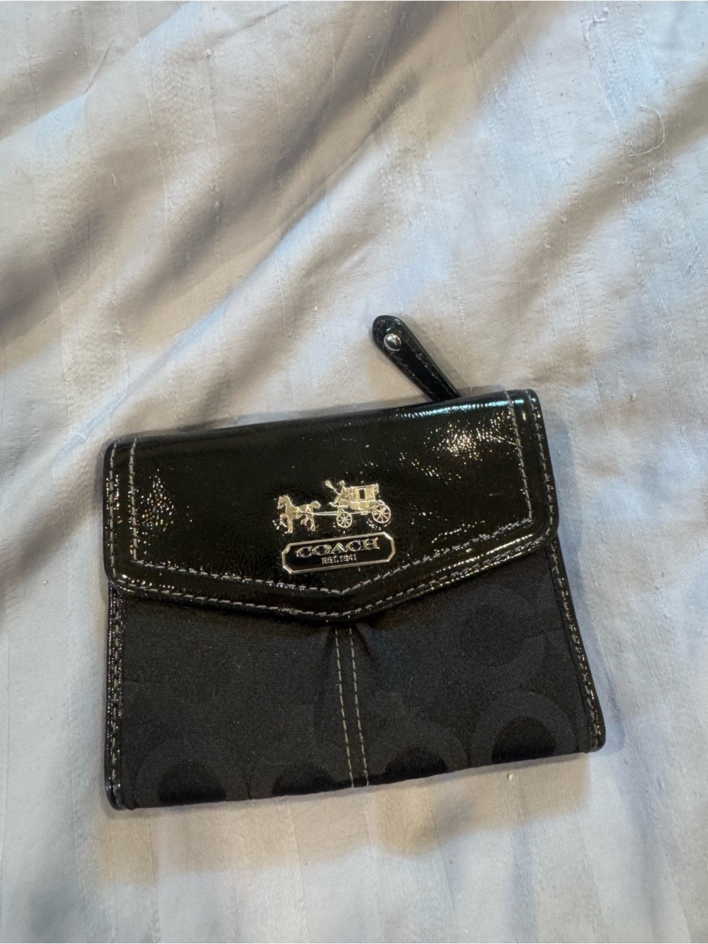 Coach Black Patent Leather Wristlet with Blush Interior